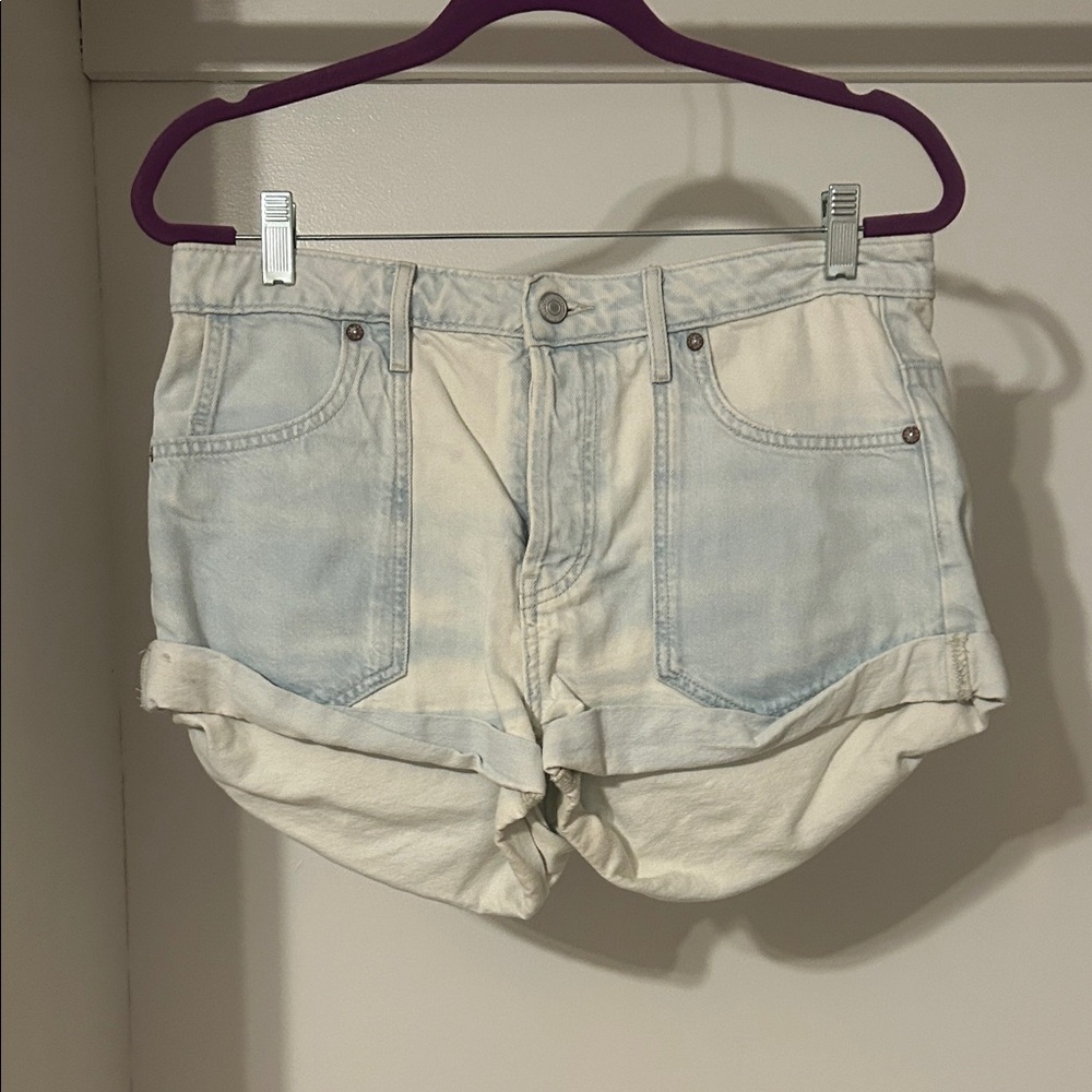 We The Free Light Blue and Cream Jean Shorts